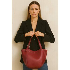 Vintage Coach Leather Tote Bag Burgundy Red USA Made Shopper Shoulder Bag